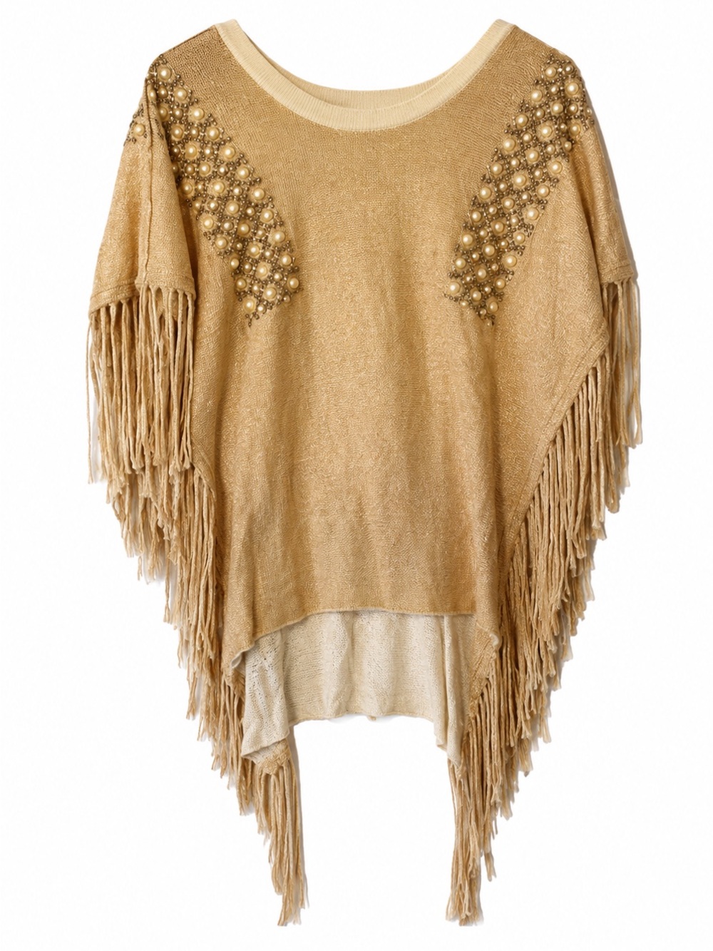 Umgee Pearl Fringe Poncho Sweater S/M Boho Western Festival Statement Top NWT